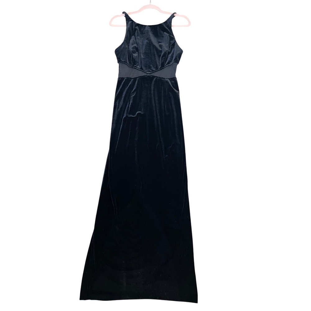 Betsy & Adam Vintage Black Velvet Maxi Gown Mesh Cutout back Slit Size 11/12